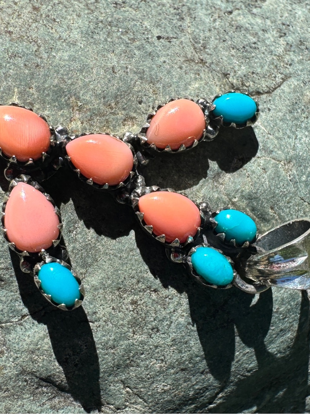 Sterling Silver queen, pink, conch, and Turquoise cactus pendant